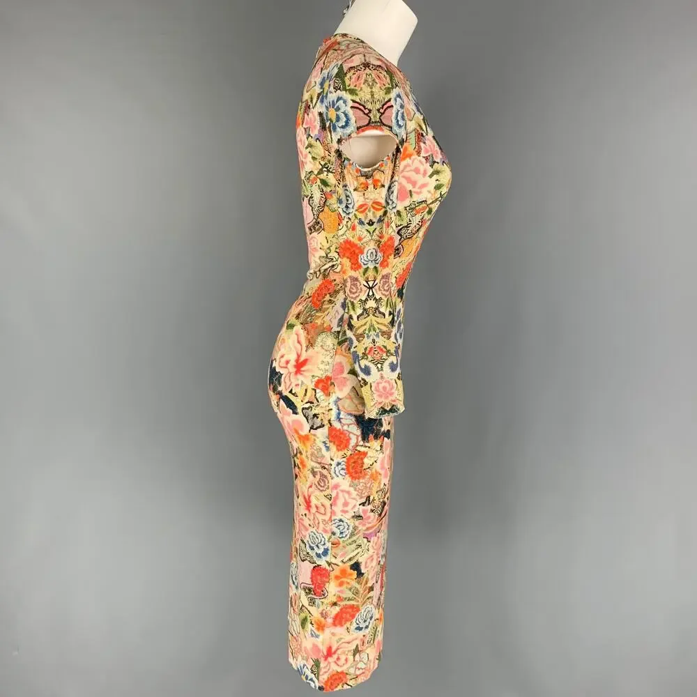 ALEXANDER MCQUEEN 4 Multi-Color Abstract Floral Rayon Blend Long Sleeve Dress - Picture 2 of 6